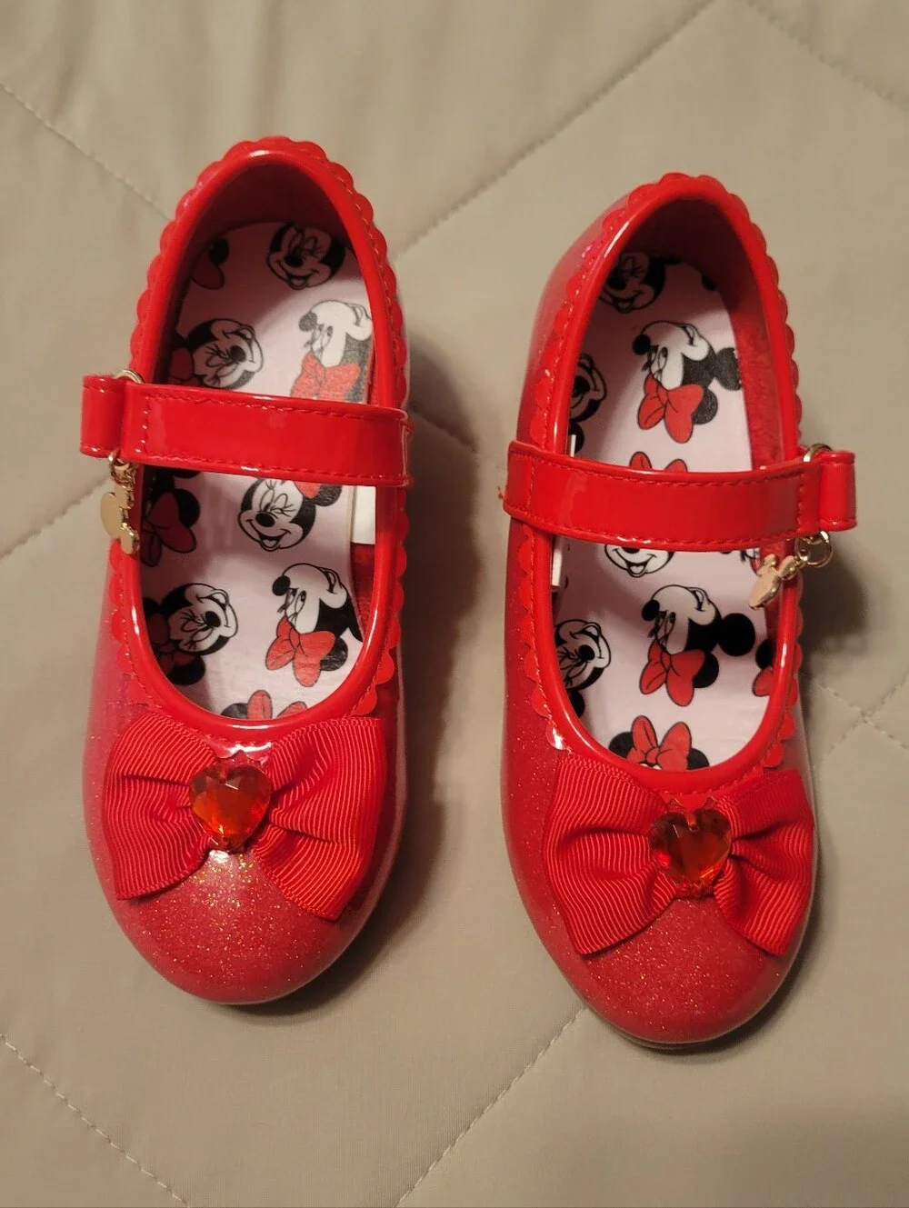 Disney Minnie Mouse Red Glitter Bow Wedge Dress Up Shoes Sz 9 Toddler